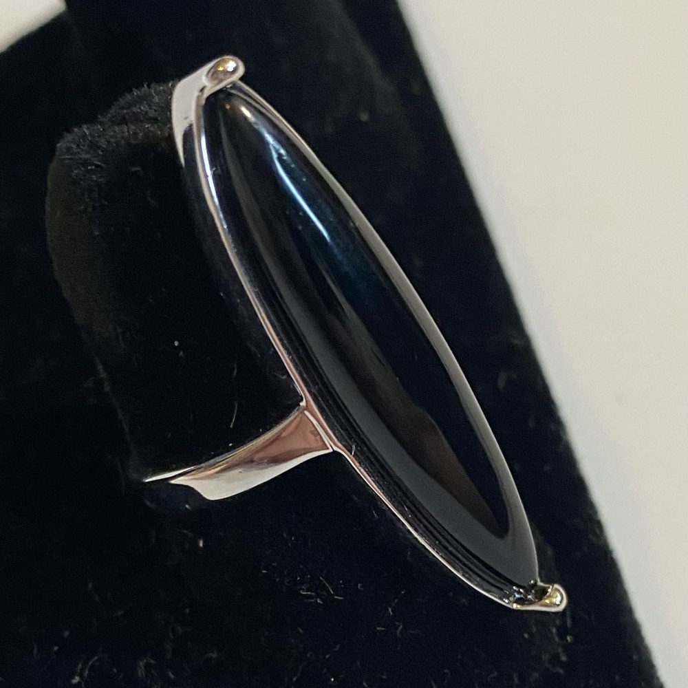 NEW Beyond Rings Genuine Onyx Elongated Silver Ring Size 7